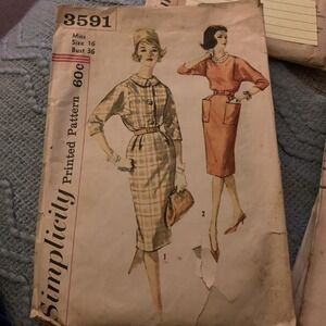 Vtg 1950s Simplicity 3591 Misses Size 16 Bust 36 One-Piece Dress Pattern